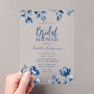 Invitations En Acrylique Mariage élégant de style chinoiserie bleue
