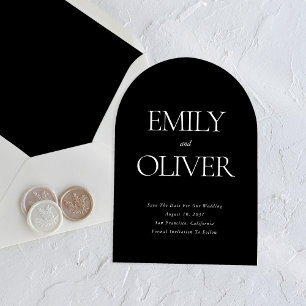 Invitations En Acrylique Mariage Élégant en Forme d'Arche Noir Uni