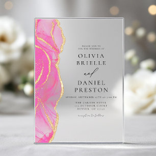 Invitations En Acrylique Mariage Élégant en Or Rose et Agate Moderne