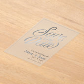 Invitations En Acrylique Mariage élégant Enregistrer la date Texte argenté  (Poser)