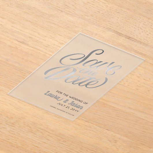 Invitations En Acrylique Mariage élégant Enregistrer la date Texte argenté (Poser)