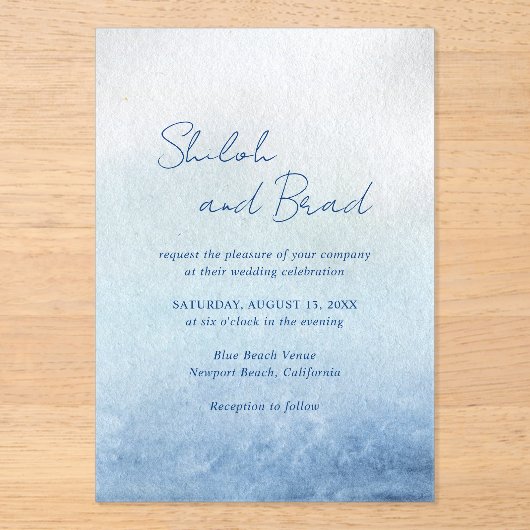 Invitations En Acrylique Mariage élégant et bleu Shiloh (Recto)