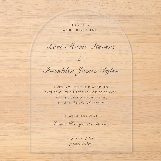 Invitations En Acrylique Mariage élégant et formel de Lori (Recto)