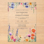 Invitations En Acrylique Mariage élégant Fleur sauvage vibreux Clair (Recto)