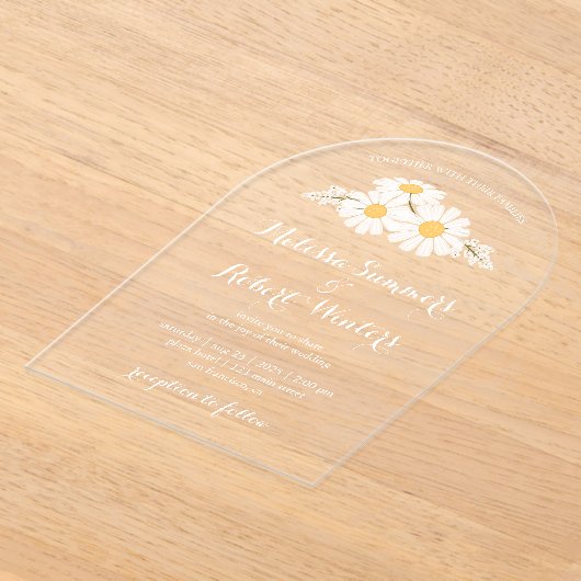 Invitations En Acrylique Mariage Élégant Fleurs Blanches Marguerites (Poser)