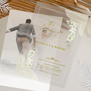 Invitations En Acrylique Mariage Élégant Floral Aquarelle Transparent