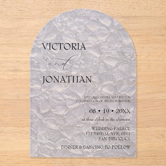 Invitations En Acrylique Mariage élégant floral bleu (Recto)