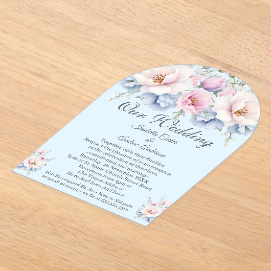 Invitations En Acrylique Mariage élégant Floral Blue Rose Fleurs (Poser)