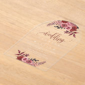 Invitations En Acrylique Mariage élégant floral de Bourgogne (Poser)