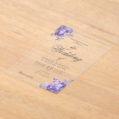 Invitations En Acrylique Mariage élégant floral rustique violet Script  (Poser)
