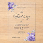Invitations En Acrylique Mariage élégant floral rustique violet Script  (Recto)