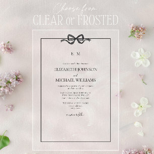 Invitations En Acrylique Mariage Élégant Formel Monogramme Noir & Blanc Rub