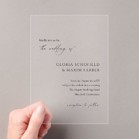 Invitations En Acrylique Mariage élégant minimal moderne formel (In situ (ordinateur de poche))