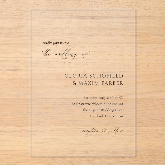 Invitations En Acrylique Mariage élégant minimal moderne formel (Recto)