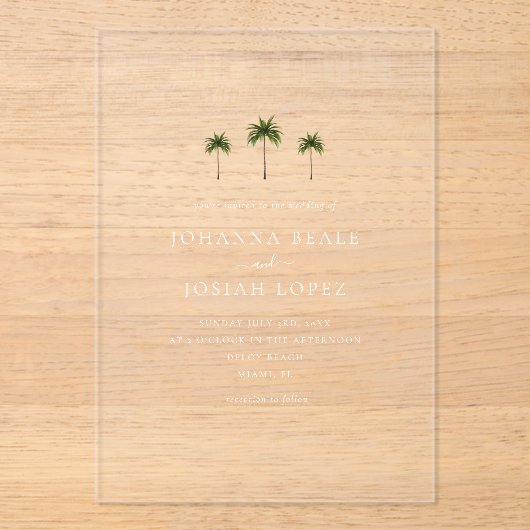 Invitations En Acrylique Mariage élégant minimal Palm Tree (Recto)