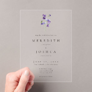 Invitations En Acrylique Mariage Élégant Minimaliste Aquarelle Violettes