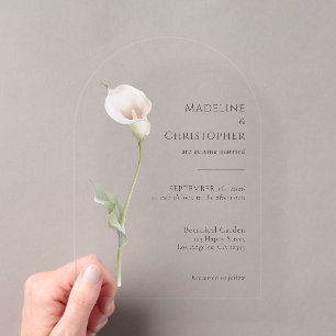 Invitations En Acrylique Mariage Élégant Minimaliste au Lys de Calla
