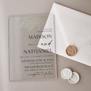 Invitations En Acrylique Mariage Élégant Minimaliste Blanc Noir Moderne