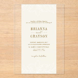 Invitations En Acrylique Mariage Élégant Minimaliste Fleuris Beige Photo Fo