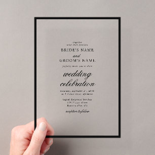 Invitations En Acrylique Mariage Élégant Minimaliste Monogramme Noir Blanc