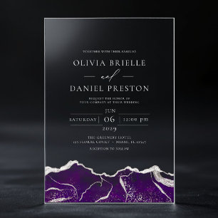 Invitations En Acrylique Mariage Élégant Moderne Agate Argent Violet