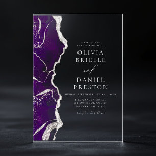 Invitations En Acrylique Mariage Élégant Moderne Agate Argent Violet