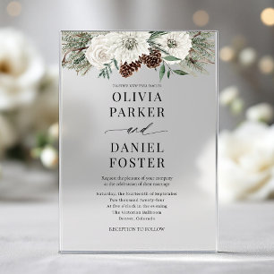 Invitations En Acrylique Mariage Élégant Moderne Hiver Evergreen