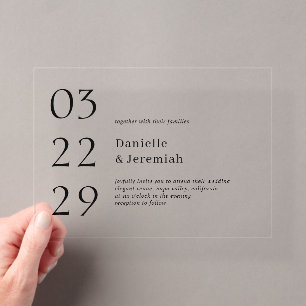 Invitations En Acrylique Mariage Élégant Moderne Minimaliste Propre Gras Da