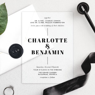 Invitations En Acrylique Mariage élégant moderne noir 