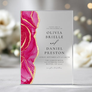 Invitations En Acrylique Mariage Élégant Moderne Rose Chaud Or Agate