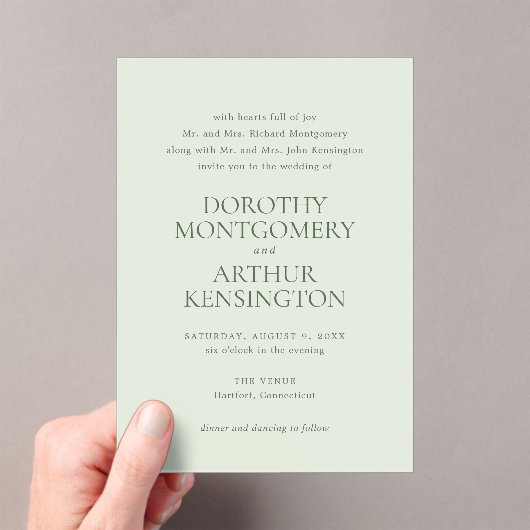 Invitations En Acrylique Mariage élégant moderne Sage Green (In situ (ordinateur de poche))