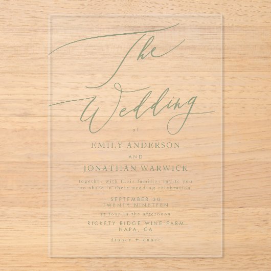 Invitations En Acrylique Mariage élégant moderne Sage Green (Recto)