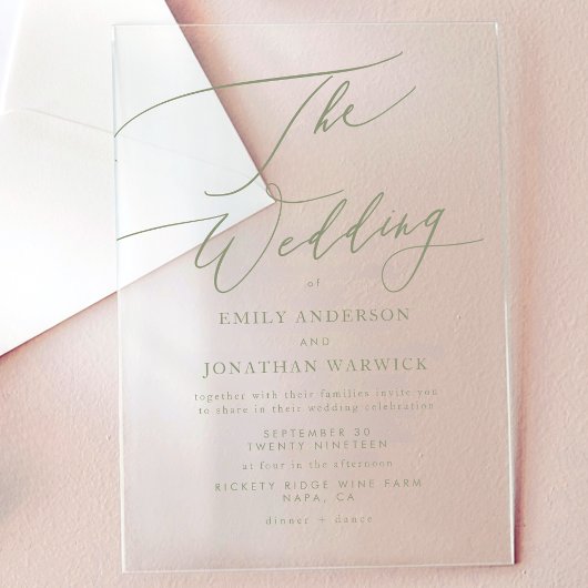 Invitations En Acrylique Mariage élégant moderne Sage Green