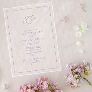 Invitations En Acrylique Mariage élégant monogramme calligraphié lavande
