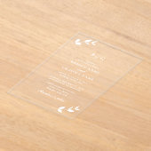 Invitations En Acrylique Mariage Élégant Monogramme de Feuilles transparent (Poser)