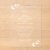 Invitations En Acrylique Mariage Élégant Monogramme de Feuilles transparent (Recto)
