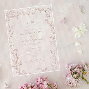 Invitations En Acrylique Mariage Élégant Monogramme Minimaliste Rose Poussi