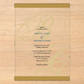 Invitations En Acrylique Mariage élégant monogramme script or bleu (Recto)