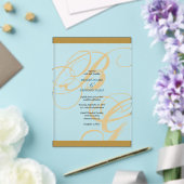 Invitations En Acrylique Mariage élégant monogramme script or bleu (Insitu (Mariage))