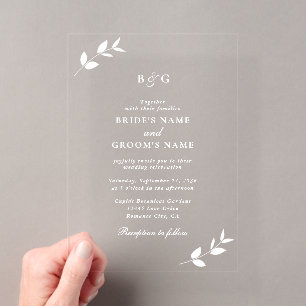 Invitations En Acrylique Mariage Élégant Monogramme Transparent Clair avec