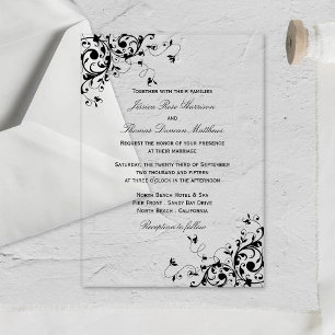 Invitations En Acrylique Mariage Élégant Noir & Blanc en Spirales