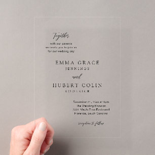 Invitations En Acrylique Mariage Élégant Noir et Blanc Classique