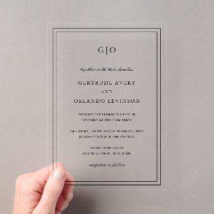 Invitations En Acrylique Mariage Élégant Noir et Blanc Classique