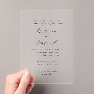 Invitations En Acrylique Mariage Élégant Noir et Blanc Classique