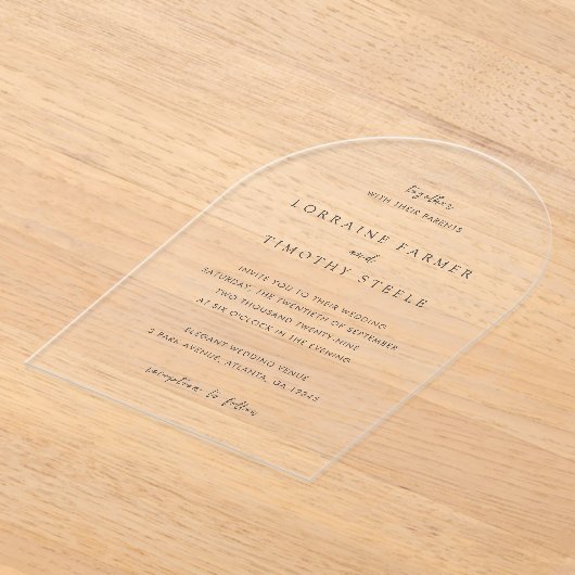 Invitations En Acrylique Mariage élégant noir et blanc intemporel (Poser)