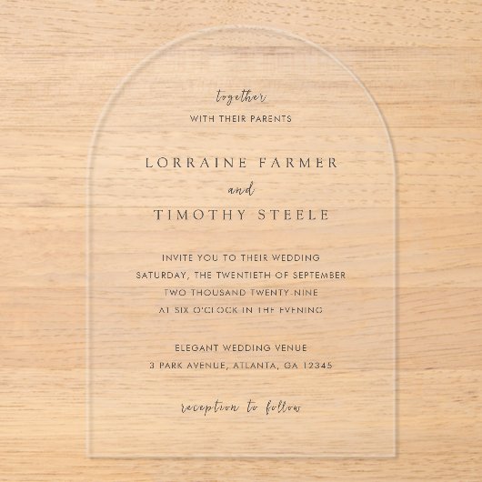 Invitations En Acrylique Mariage élégant noir et blanc intemporel (Recto)