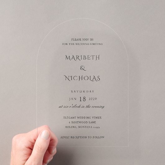 Invitations En Acrylique Mariage Élégant Noir et Blanc Moderne (In situ (ordinateur de poche))