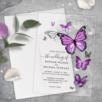 Mariage élégant papillon argent pourpre aquarelle