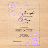 Invitations En Acrylique Mariage élégant Parties scintillant violet Confett (Recto)