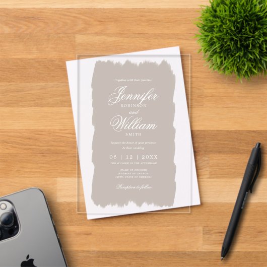 Invitations En Acrylique Mariage Élégant Romantique Script Champagne Peintu (Insitu (Carte d'invitation))